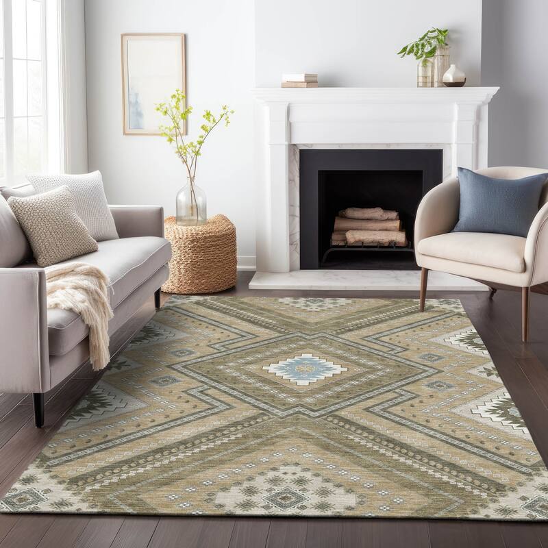 Machine Washable Indoor/ Outdoor Global Boho Chantille Rug