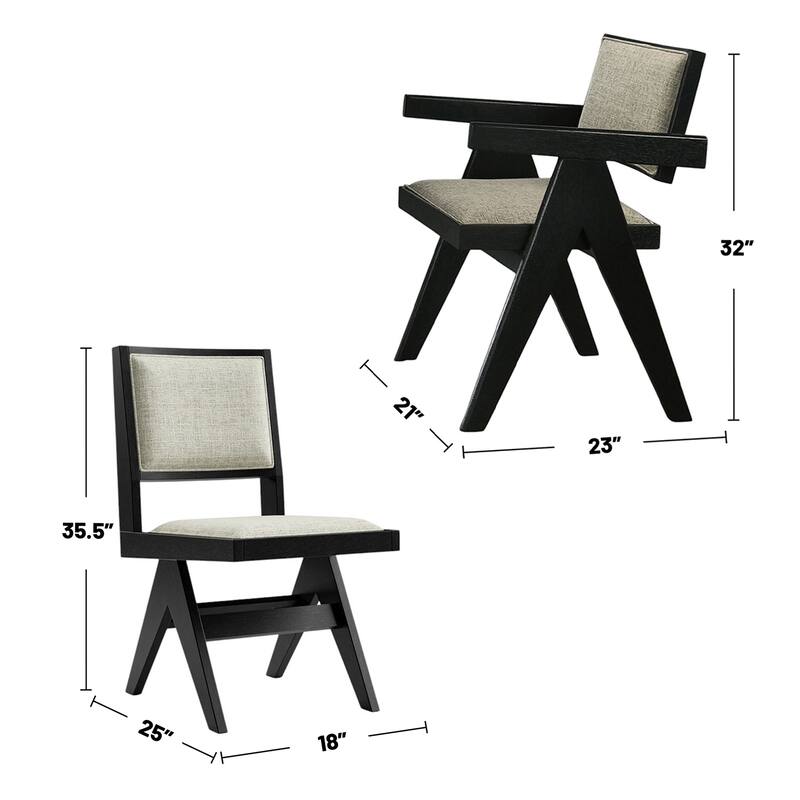 7 Piece Rectangular Wooden Dining Set in Black and Light Gray