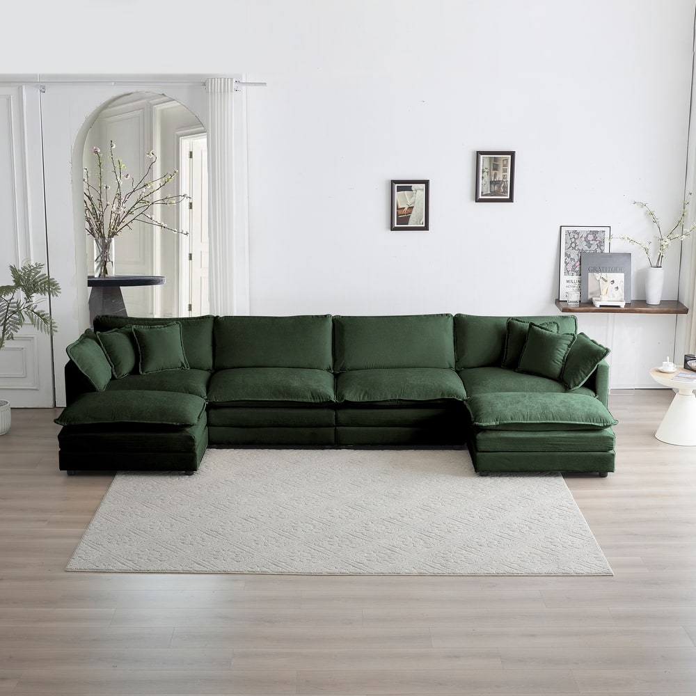 GDFStudio - Vale 4 Seater Sectional Sofa with Double Ottomans and Pillows