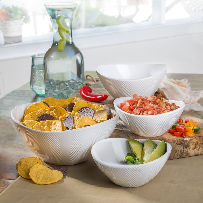 Euro Ceramica Highlands White Porcelain 3 Piece / 4 Piece Serving Bowl Set - 3 Piece