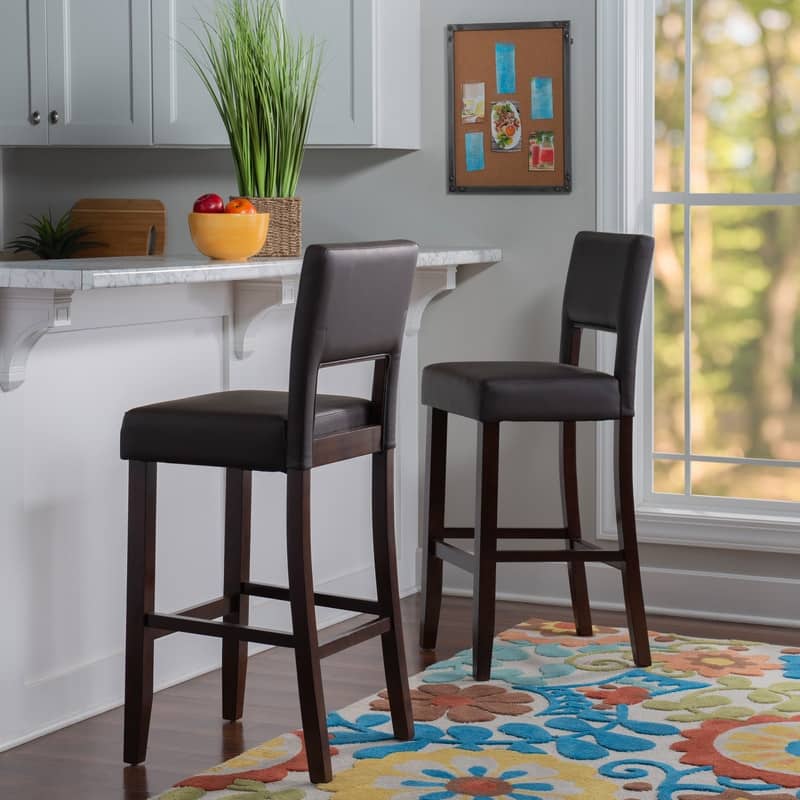 Linon Warren Faux Leather Dark Brown Bar Stool