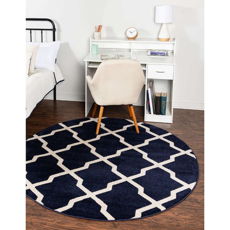 Contemporary Akiva Collection Area Rug - 6' Round - Navy Blue