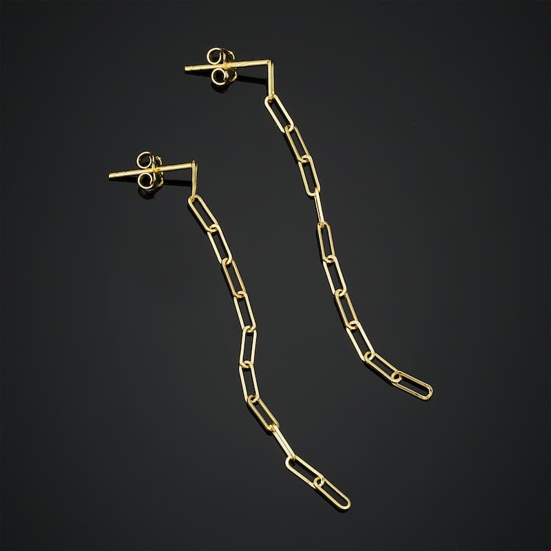 14k Yellow Gold 11-link Paper Clip Dangle Earrings (2.25 inches)