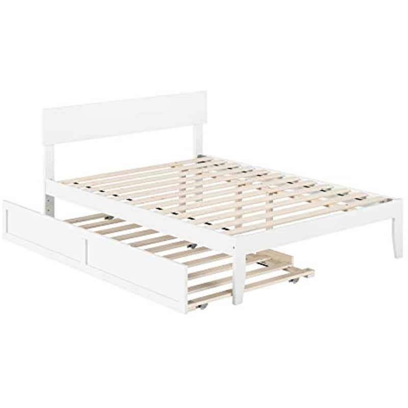 Full Size Bed with Trundle - Coastal Style Bedroom Furniture - White Finish