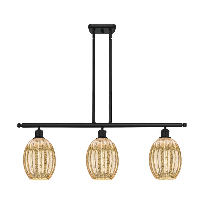 Innovations Lighting Endless Possibilities Ballston - Preston - 3 Light 36" Bulb Shade Stem Hung Island Light - Mercury/Matte Black