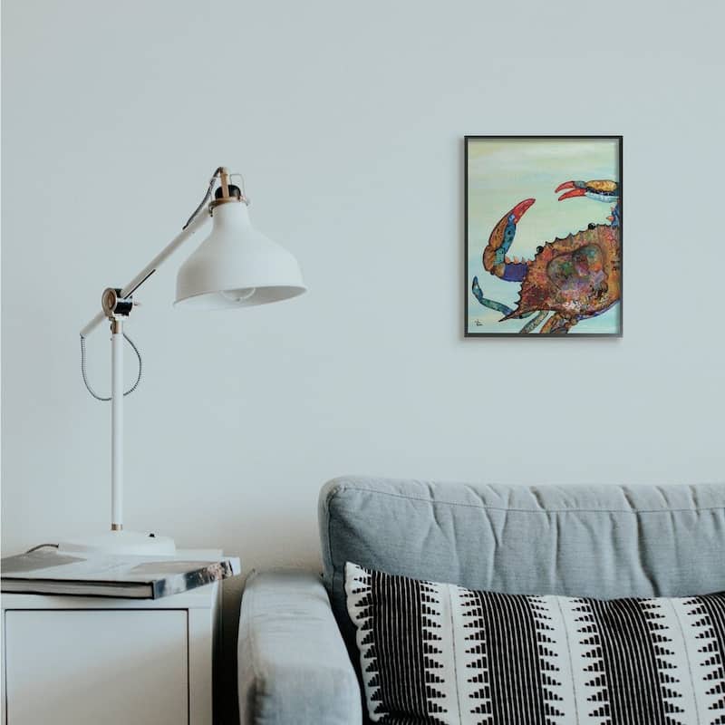 Stupell Colorful Crab on Sand Aquatic Animal Painting Framed Giclee Texturized Art by Lisa Morales