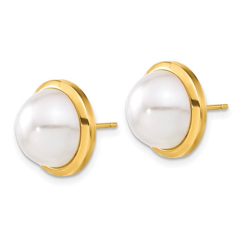 Curata 14k Yellow Gold Post Earrings Simulated Pearl Earrings 15x15mm
