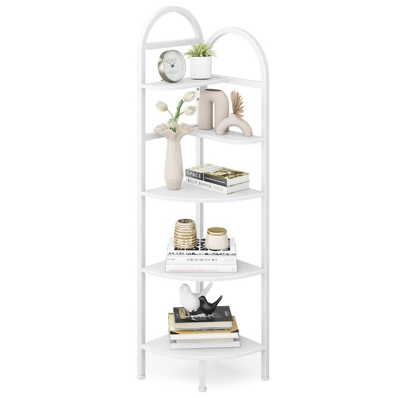 5-Tier Corner Bookshelf - 12.6"D x 12.6"W x 50"H - White