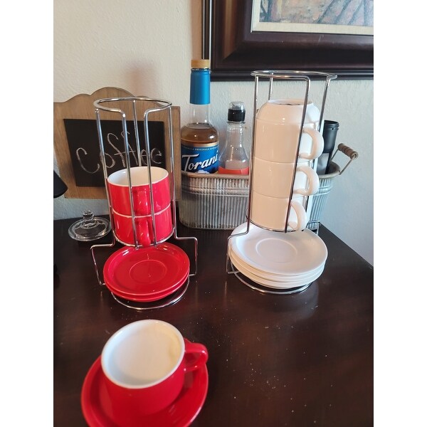 Sweese 8 Ounce Porcelain Stackable Cappuccino Cups With Saucers ...