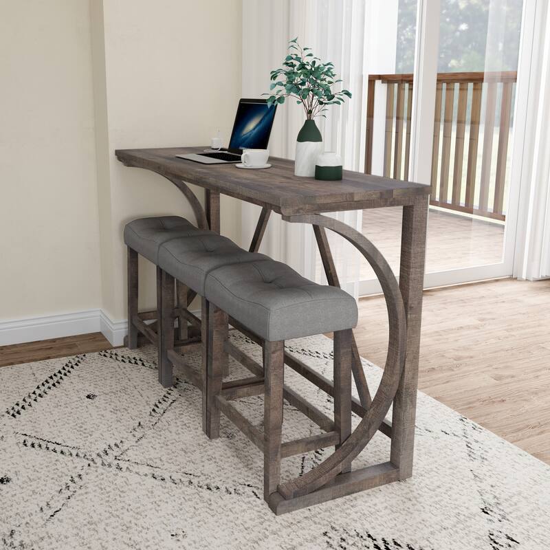 Roomfitters 4-Piece Bar Table Set with Power Outlet and Stools, Industrial Pub Dining Table for Living Room