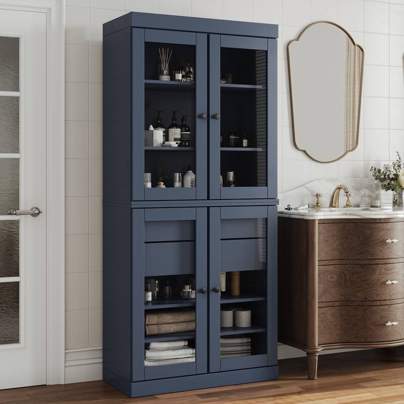 Palace Imports 100% Solid Wood Bathroom Storage Cabinet, Clear Glass Doors, 2 Drawers, Adjustable Shelves, 32" Wide, 71.5" Tall