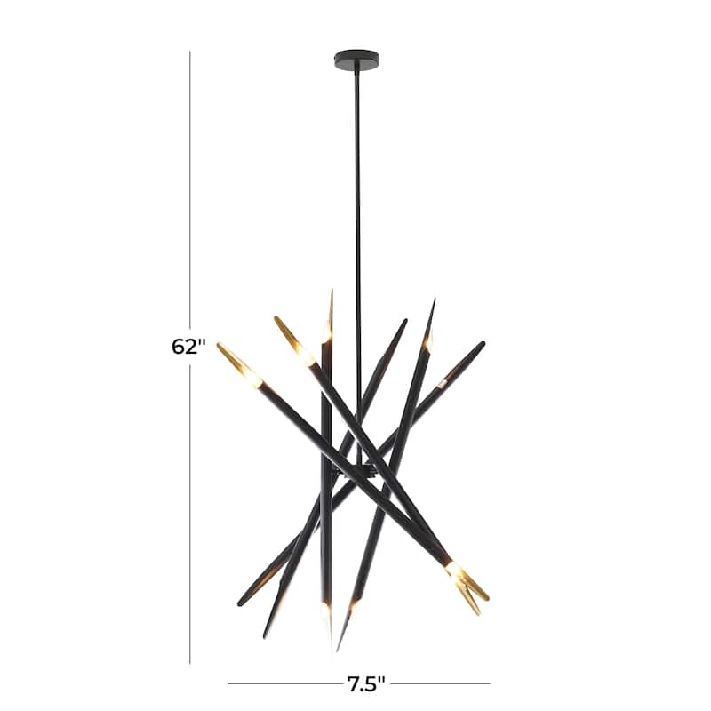 Metal Abstract 12 Light Room Chandelier with Angled Beams and Suspension Rod - Black - Roche River Decor