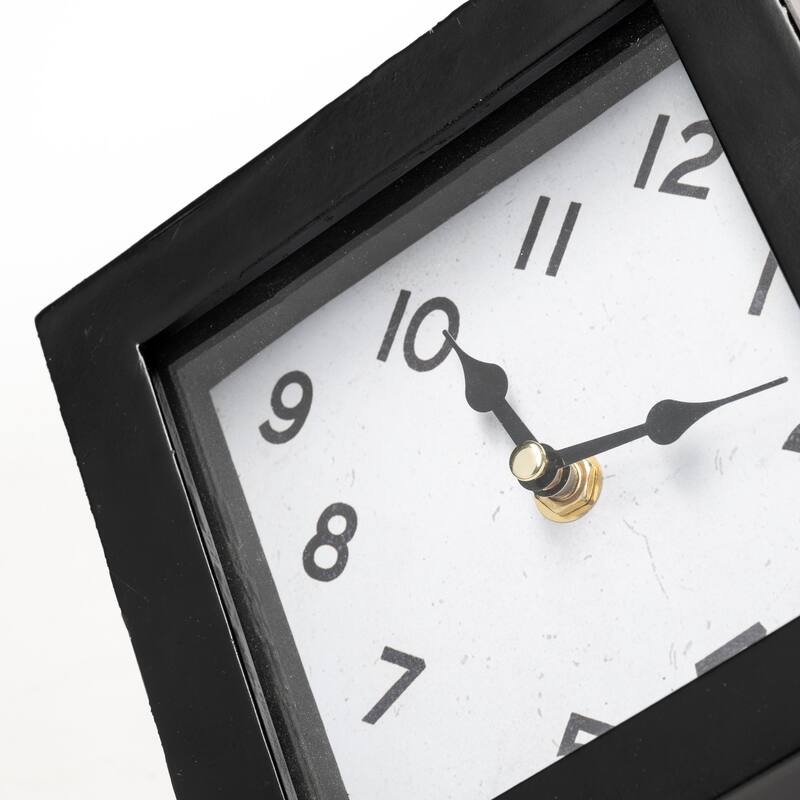HomeRoots Black Metal Cube Desk Table Clock - 10.25' X '8.25' X '8.75