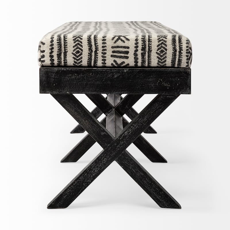 Solis Black & Cream Upholstered Patterned Seat Accent Bench