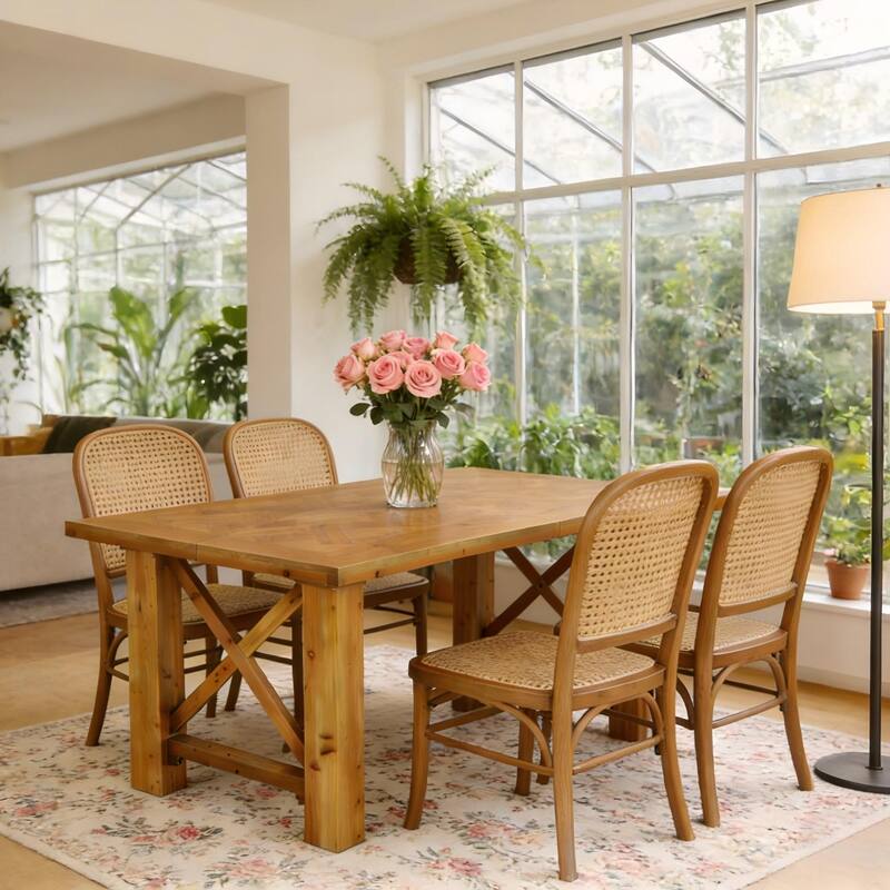 63-Inch Dining Table for 4-6, Farmhouse Solid Fir Wood Kitchen Table