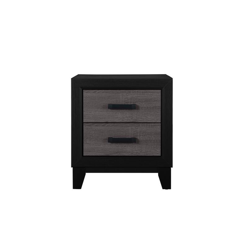 Grey and Black Nightstand with Rustic Wood Inlay and Sleek Metal Hardware - Black+ Gray