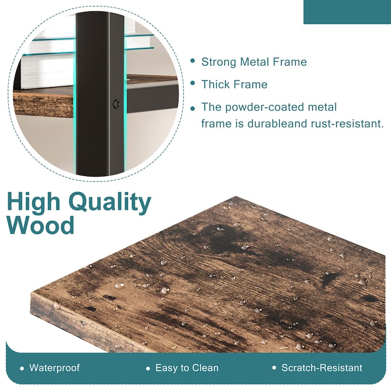 Futzca 5 Tiers Bookshelf Arched, Wooden Bookcase Display Rack