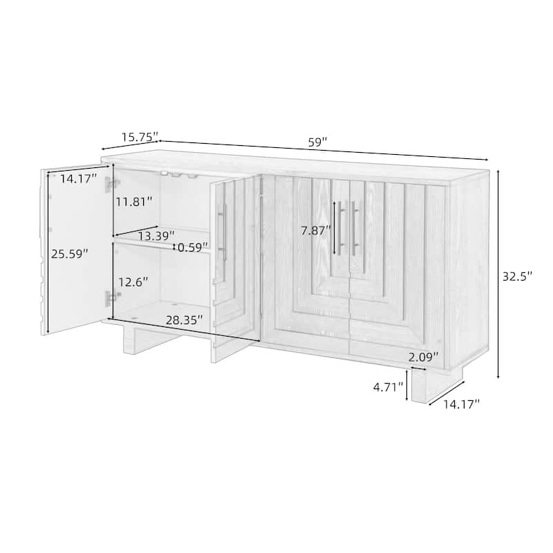 Christopher Knight Home - Lyra 59" Modern Sideboard Storage Cabinet with 4 Doors - Ash Veneer & MDF with Metal Handles