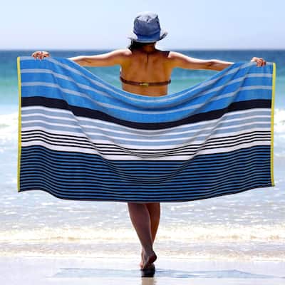 Superior Mira Striped Cotton Velour Terry Large Oversized Beach Towel