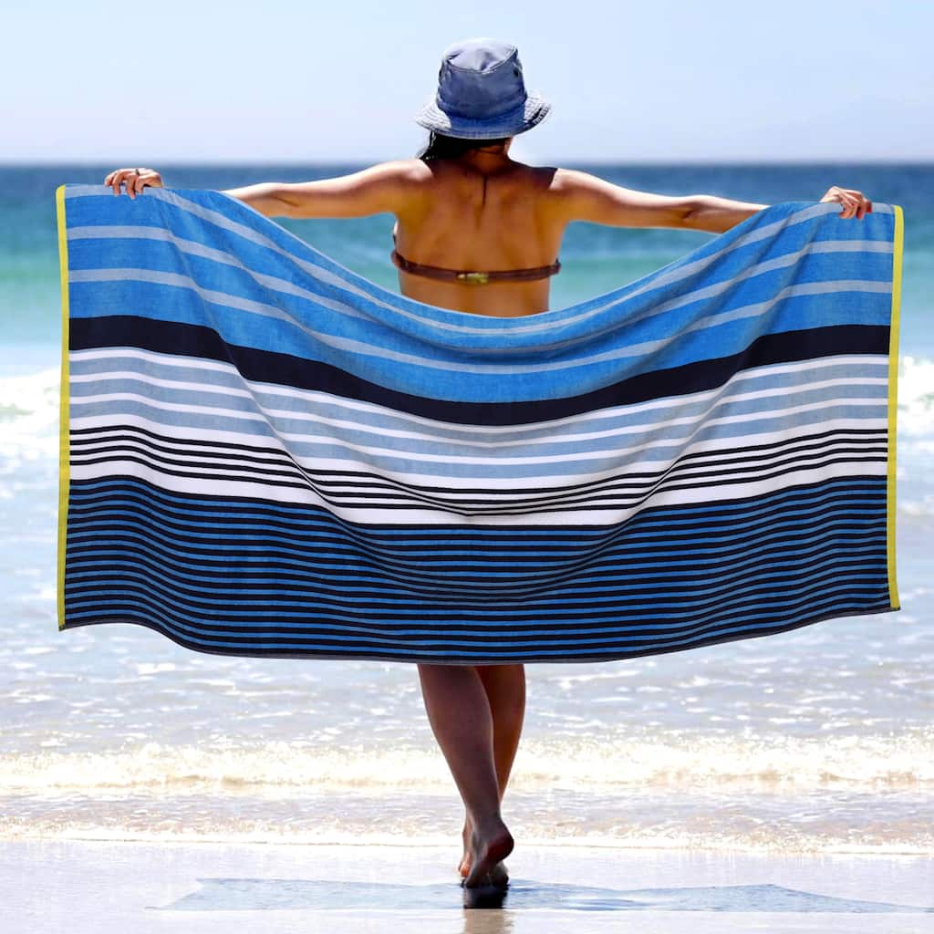 Superior Mira Striped Cotton Velour Terry Large Oversized Beach Towel