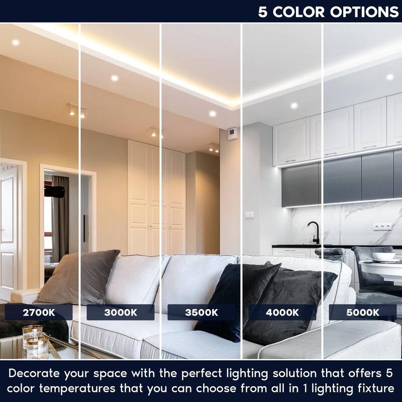 Luxrite 1 Inch LED Trimless Recessed Light with J-Box, 5CCT 2700K-5000K ...