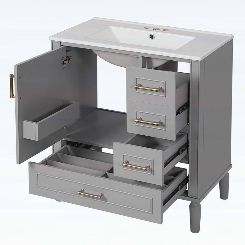 Bathroom Vanity with Ceramic Sink,Soft-Close Door,Multiple Drawers,and Ample Storage for Modern Bathrooms