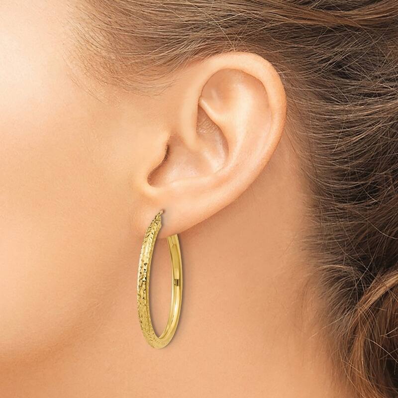 Curata 14k Yellow Gold Sparkle Cut Round Hoop Earrings - 35x35mm