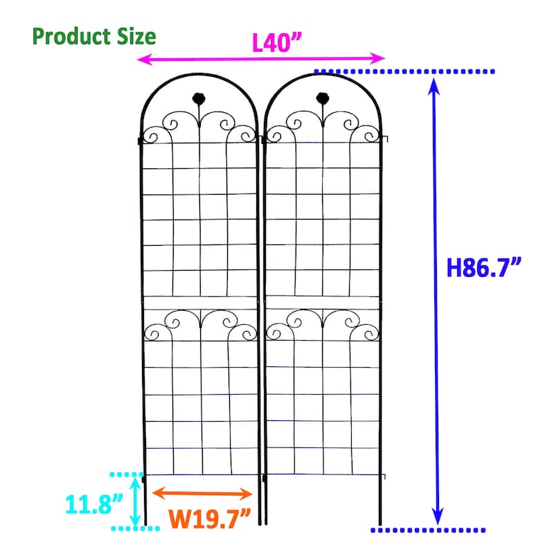 2 Pack Metal Garden Trellis for Climbing Plants Outdoor 86.7'' x 19.7''