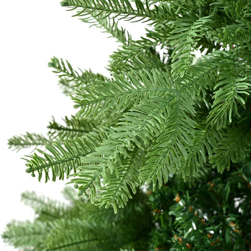 7ft Unlit Artificial Christmas Tree with Hinged Branches, Mixed PE PVC Tips and Metal Base