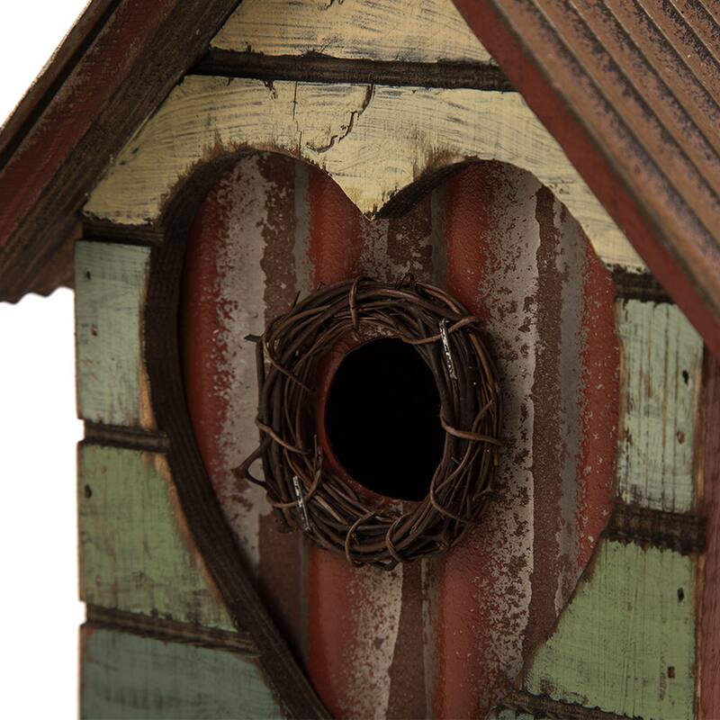 Glitzhome 8.66"H Distressed Solid Wood Birdhouse with Heart