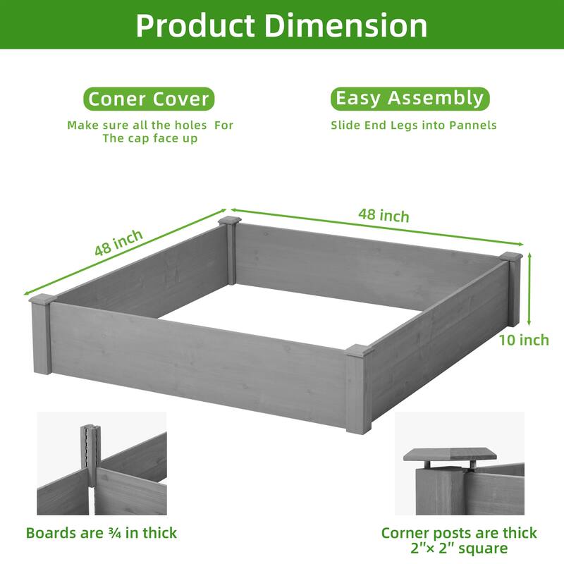 CUSchoice Outdoor Wooden Elevated Garden Bed 48x48x10''