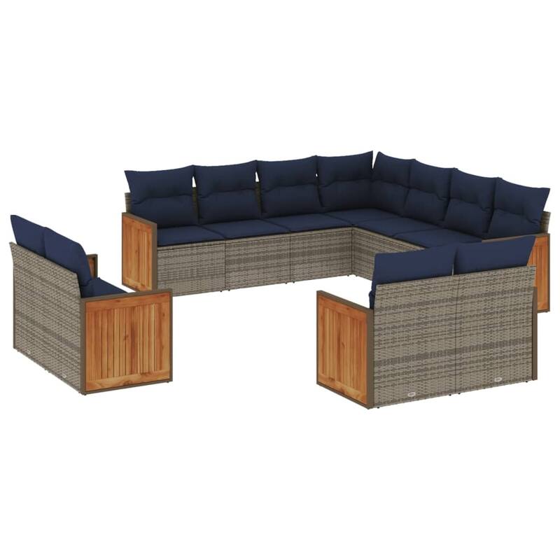 vidaXL 11/12 Piece Patio Sofa Set with Cushions Black/Gray Poly Rattan - 21.7 x 24.4 x 27.2