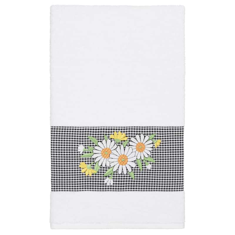 Authentic Hotel and Spa 100% Turkish Cotton Daisy Embellished Bath Towel - White