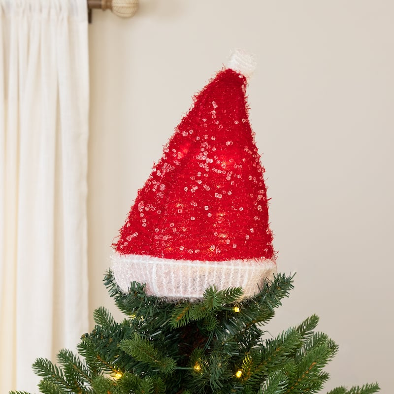 12.25" Lighted Santa Hat Christmas Tree Topper, Clear Lights