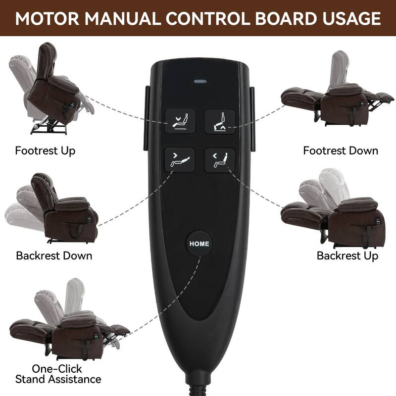Brown Medium Electric Power Lift Recliner in Genuine Leather with Dual Motors, 8-Point Massage, Lumbar Heat