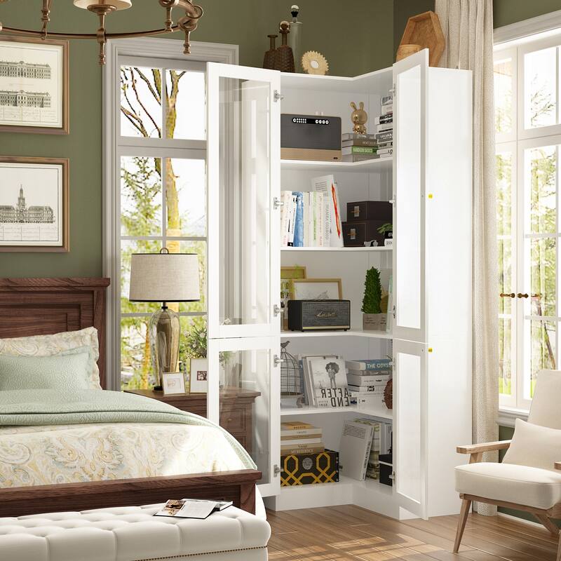 Elegant White Gold Corner Cabinet Display Cabinet Curio Curio Cabinet - 31.5"X78.7"
