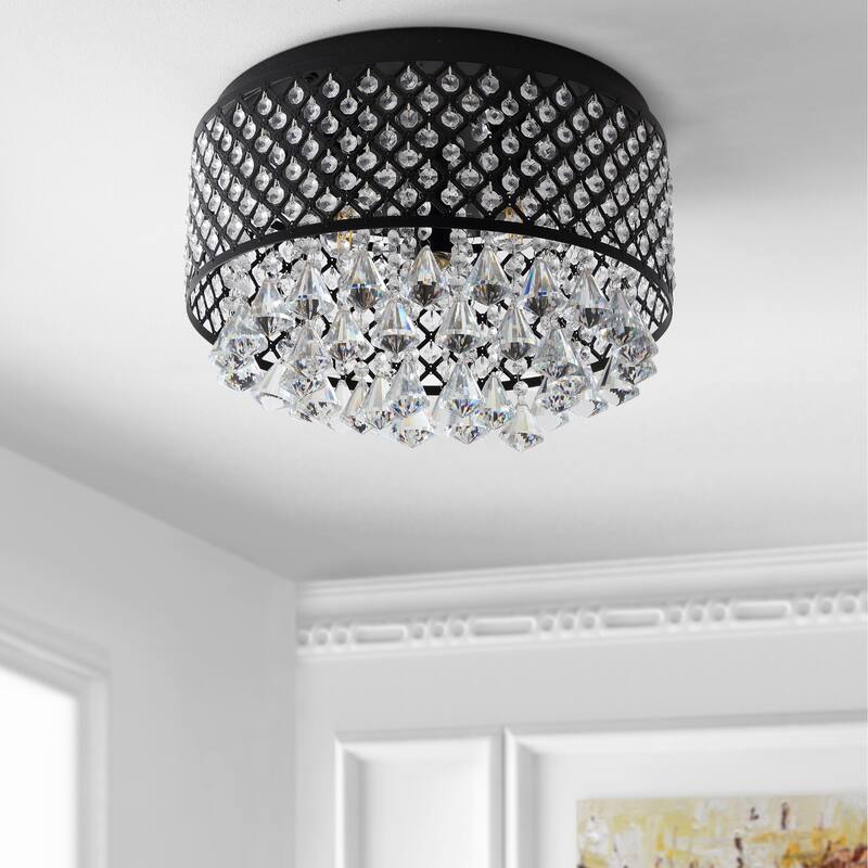 Ellen 3-Light Crystal Drops/Metal ,LED Flush Mount, by JONATHAN Y