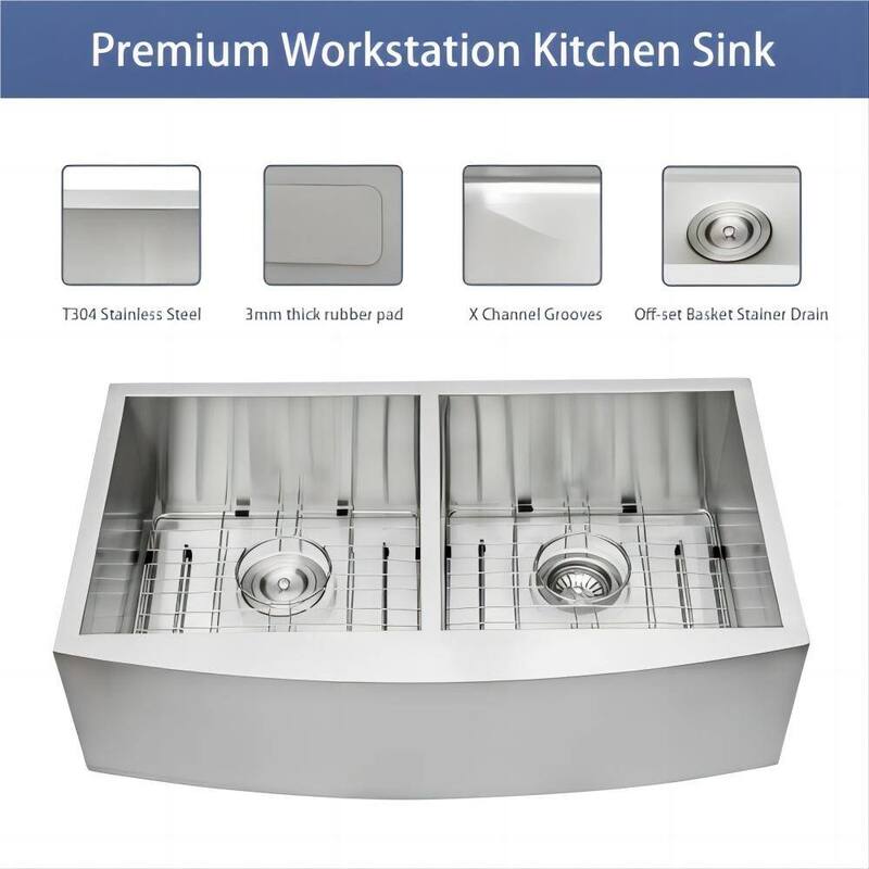 33 in 36 in Double Bowl (50/50) Farmhouse Sink Apron Front Kitchen Sink