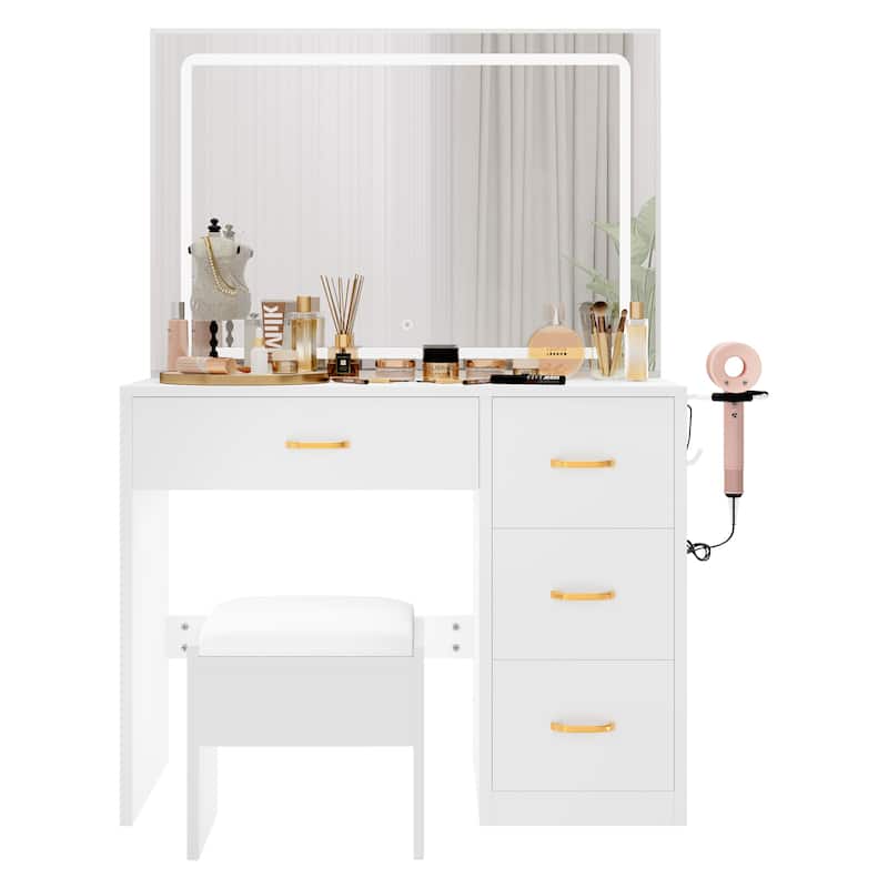 Vanity Desk Makeup Table Light Strip Mirror Dressing - 35.4"L x 15.7"W x 53.5"H - White