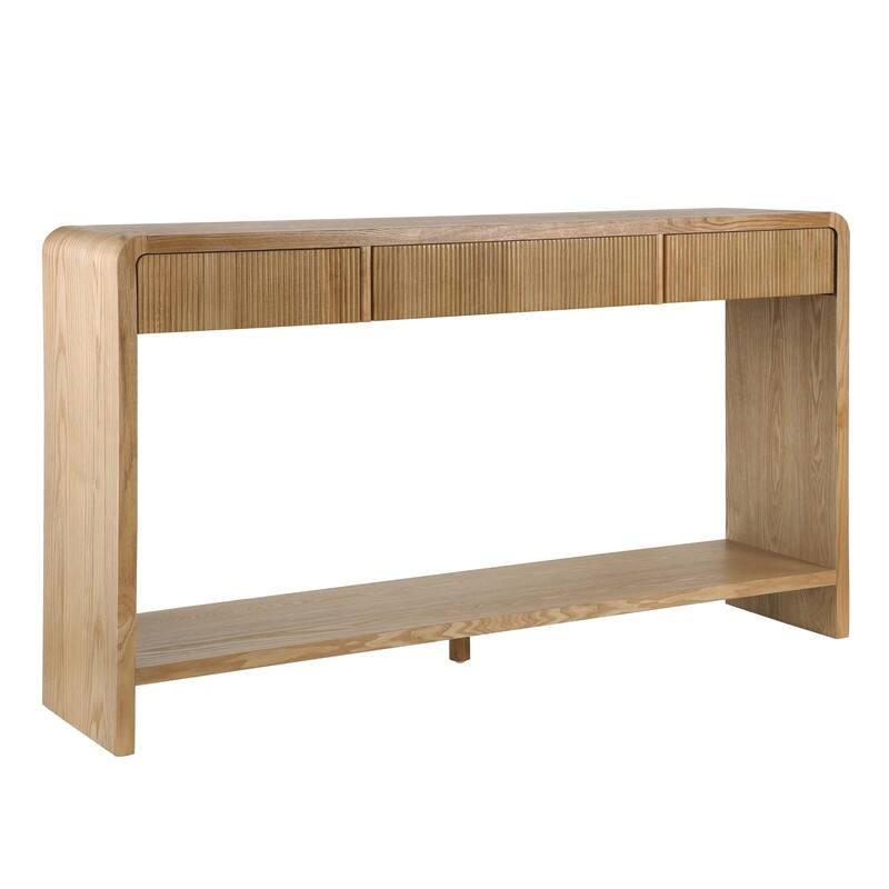 Modern 59" Console Table with 3 Drawers, Vertical Slats and Round Edge Design for Entryway or Hallway