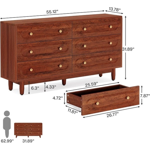 6-Drawer Dresser, 55 Inches Long Dresser Double Dresser for Bedroom - Bed  Bath & Beyond - 41162291