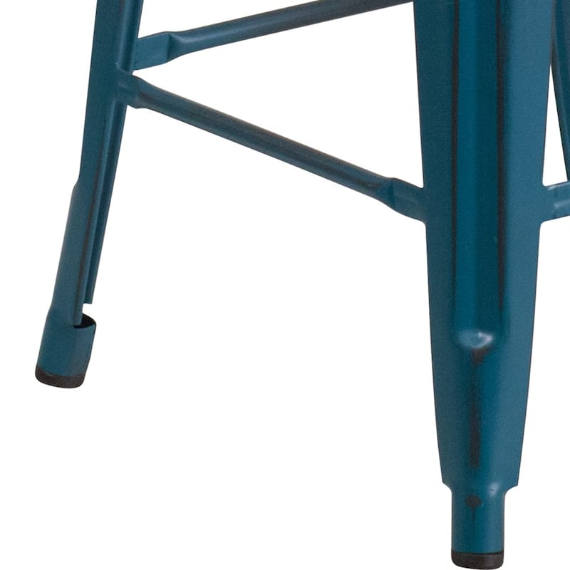 4 Pack 24" High Backless Distressed Metal Indoor-Outdoor Counter Height Stool