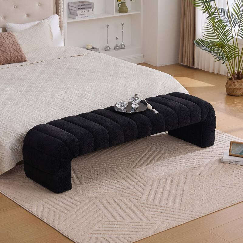 Modern Armless Bed Bench, Channel Quilted Sofa Bed Recliner - Black