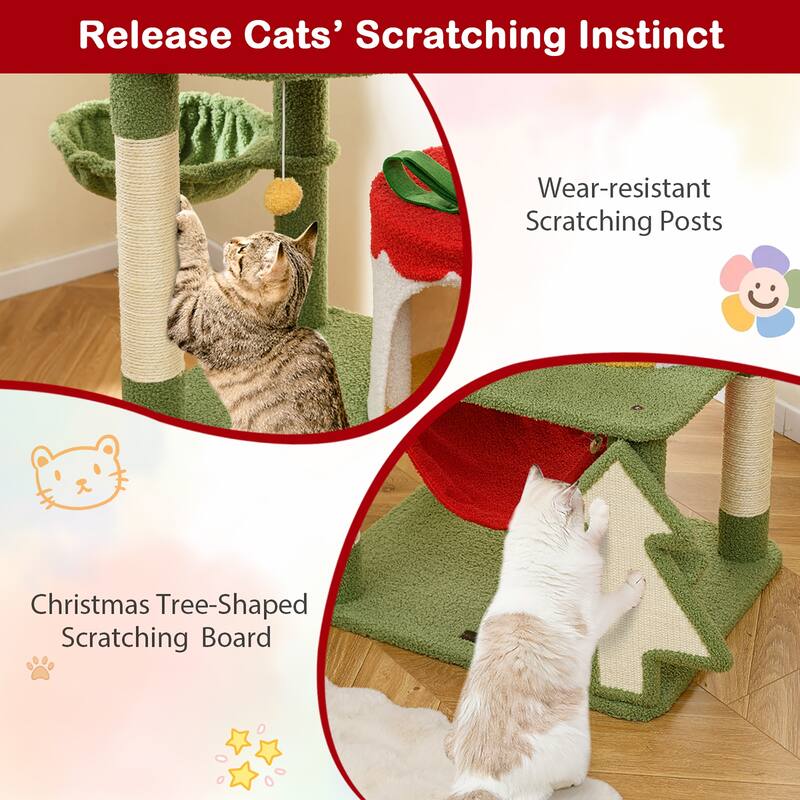 Gymax 52'' Tall Christmas Cat Tree w/ Sisal Scratching Posts Gift Box