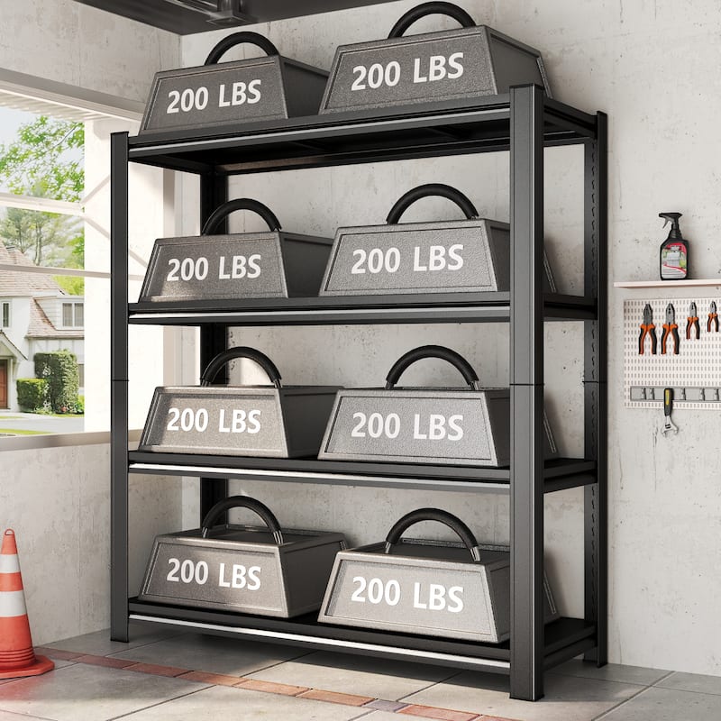 4-Tier Height-Adjustable Metal Storage Rack, Vertical Organizer, 63" H × 45.27" W × 17.7" D, Black, Assembly Required