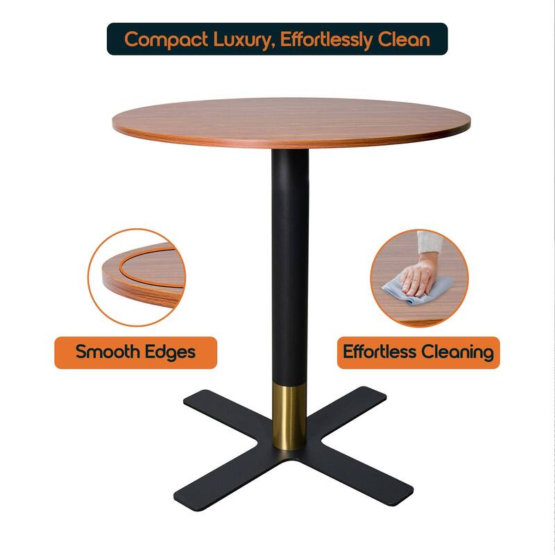 Vail Round Dining Table with 36 in. MDF Tabletop in Black Stainless Steel Cross Legs with Gold Accent Base Kitchen Table