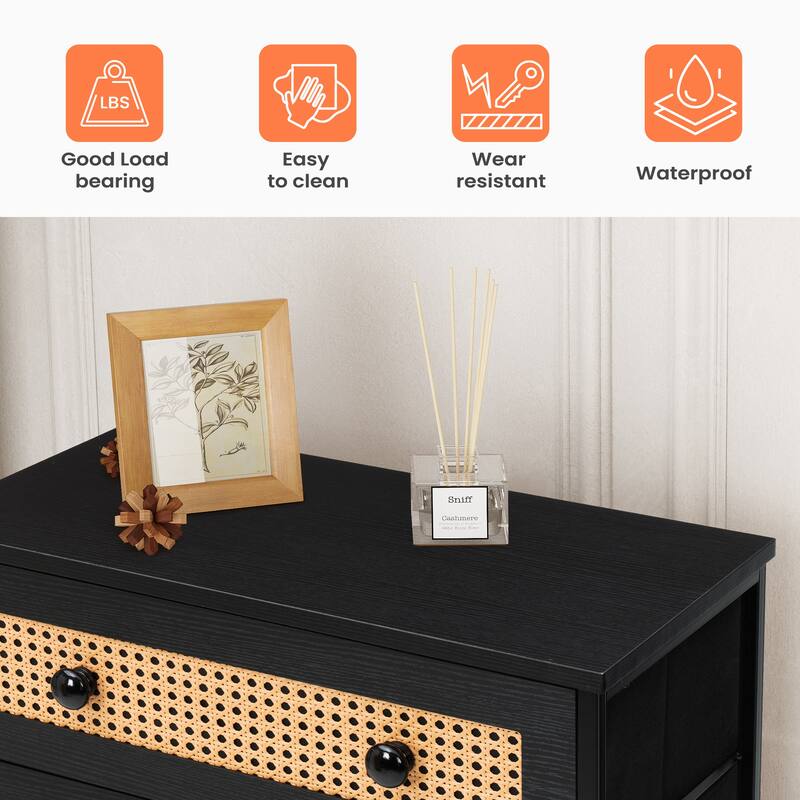 6-Drawer Dresser Chest PE Rattan Storage Tower Organizer Cabinet