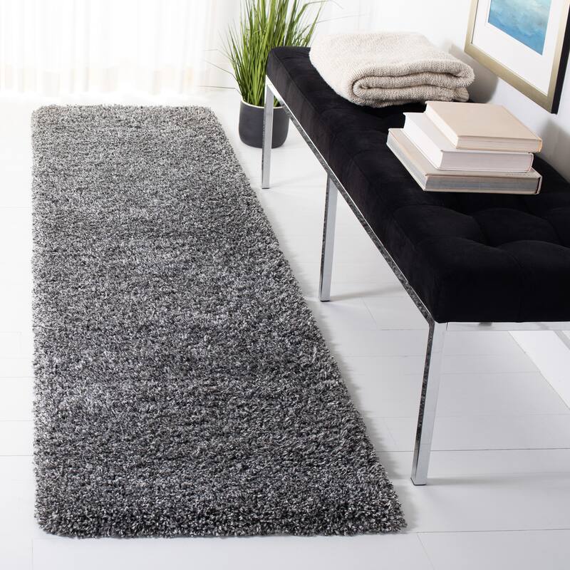 SAFAVIEH Evolution Shag Gwenaele Solid 1.8-inch Thick Rug - 2'2" x 8' Runner - Dark Grey - Runner
