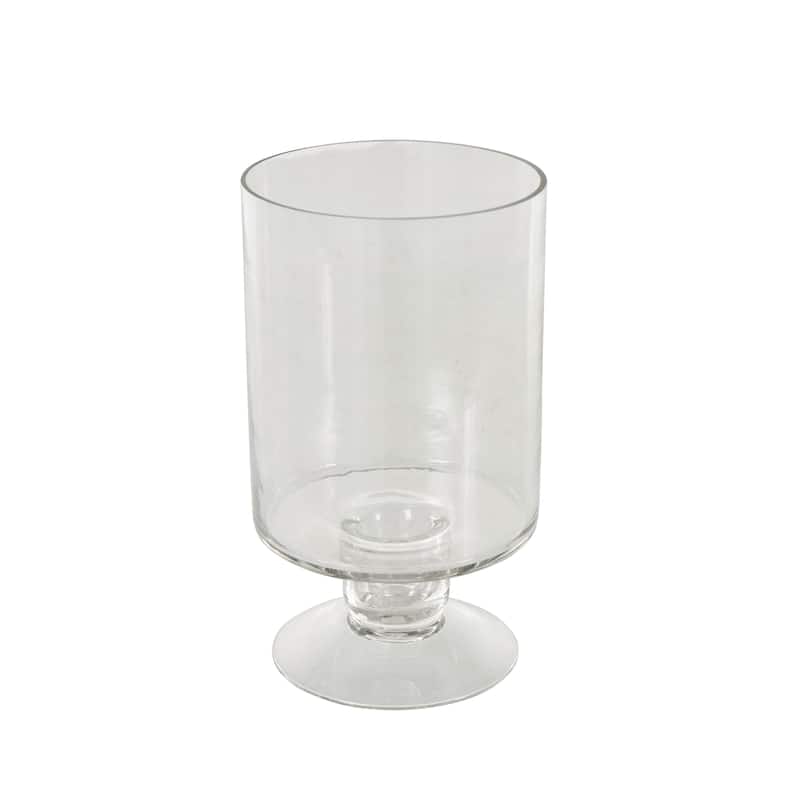 Glass Wide Candle Holder with Elevated Base - Clear - Roche River Decor - 5"W x 5"L x 9"H