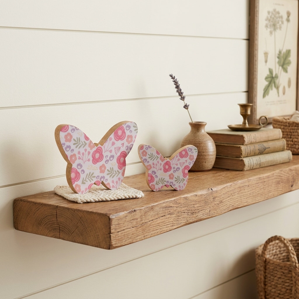 HomeRoots Set of Two White And Pink Wood Butterfly Tabletop Sculptures - 7.50 in. x 5.50 in. x 1.00 in.
